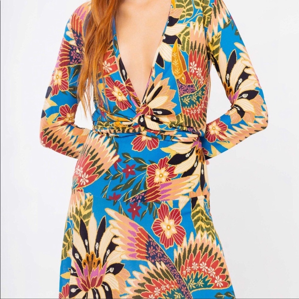 NWT Farm Rio Blue Floral Long Sleeve Wonderful Toucans Jersey Dress Size M